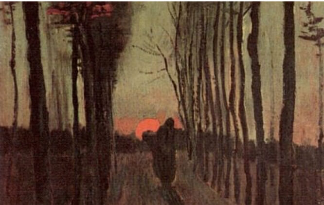 Винсент Ван Гог «Тополиная аллея на закате», 1884 г.